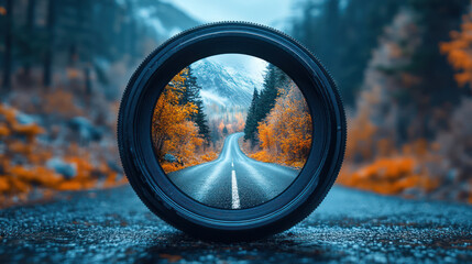 Autumn Road Through Forest Circle Frame