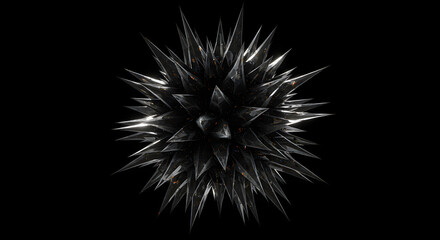 Fototapeta premium Crystal Spiked Sphere on Black Background, Modern Abstract Geometric Art