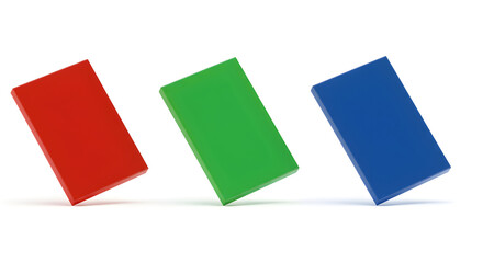 Three Isolated Glossy Rectangles Representing Rgb Primary Colors on White Background