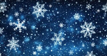Winter snowflakes falling on dark blue background