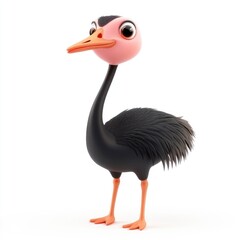 Cartoonish ostrich caricature in profile view.