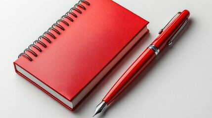 A vibrant red notebook and pen placed on a clean surface, ideal for writing notes or ideas