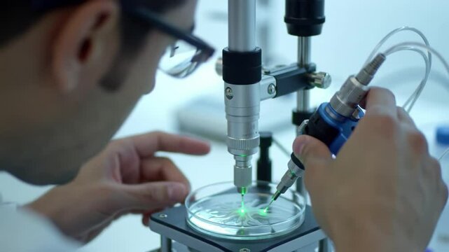 Expert conducting research with precision equipment in a lab setting