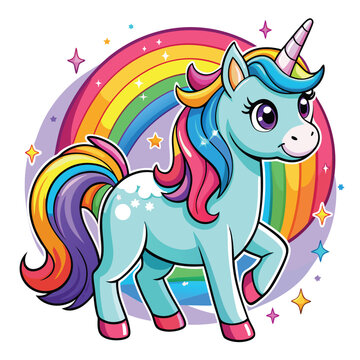 Beautiful Unicorn Cartoon vector, rainbow mane and tail. Beautiful Unicorn Cartoon Vector on Background.