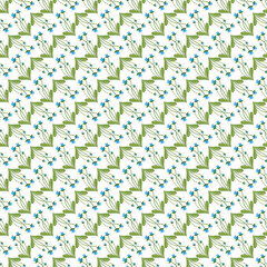 Fototapeta premium Seamless Pattern of Small Blue Flowers with Green Leaves on White Background