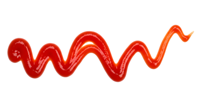 A single wavy line of red ketchup against a black background creating a dynamic composition  transparent background, white background. isolated on transparent background, png, jpeg, jpg,