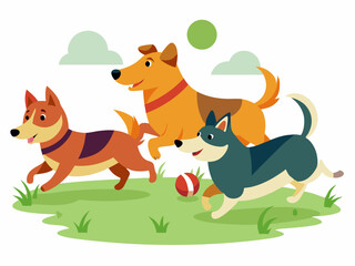Fototapeta premium Dog chasing a rolling ball across a grassy field