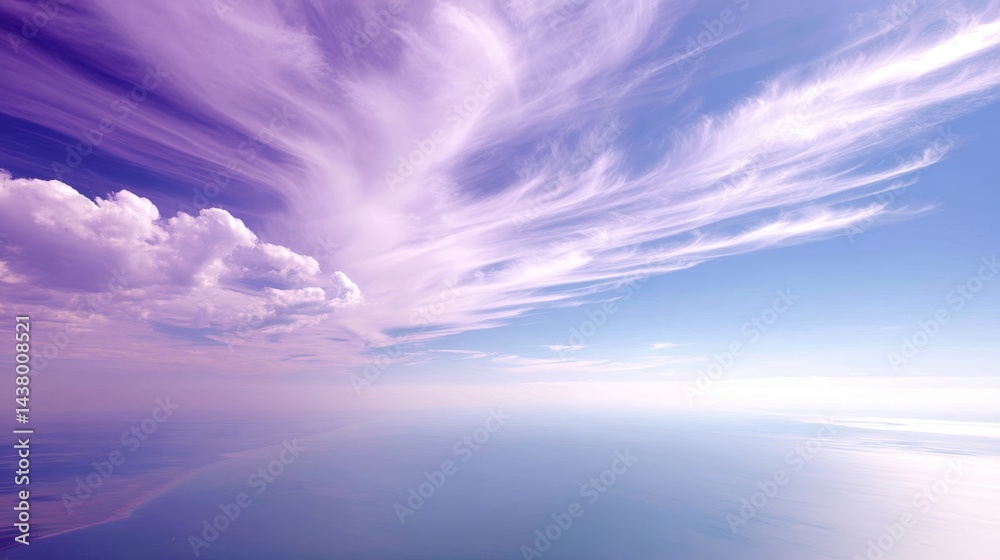 Leinwandbilder expansive view captures a serene sky filled with wispy clouds and soft lavender shades, creating a t