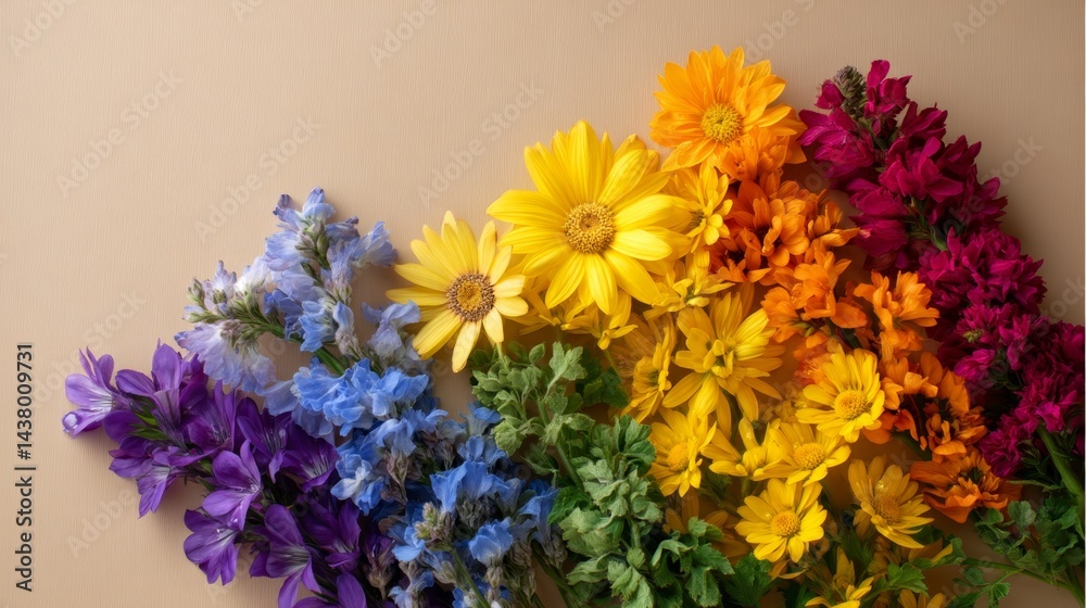 Aufkleber a vibrant collection of flowers in various colors creates a natural pattern, showcasing intricate pe