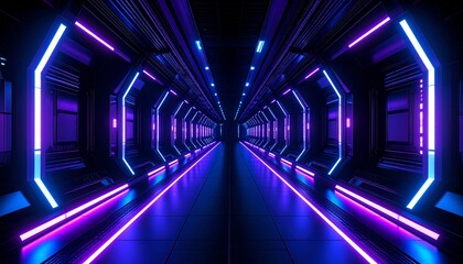 Fototapeta premium neon lights illuminate a futuristic tunnel, creating a captivating and vibrant pathway