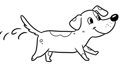 Cartoon Dog Trotting, Whimsical Outline, Happy Expression, Spotted Pattern.