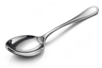 Stainless steel glossy metal kitchen spoon isolated on white background