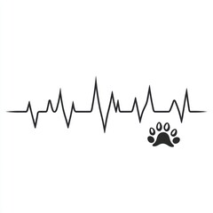 Pet heartbeat EKG, paw print, white background, veterinary, animal care