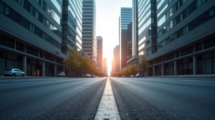 Obraz premium Close up of empty asphalt road in city center in sunlight