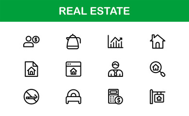 Property and Real Estate Icons. Modern Residential, Commercial, and Architecture Symbol Set for Real Estate Marketing and Branding