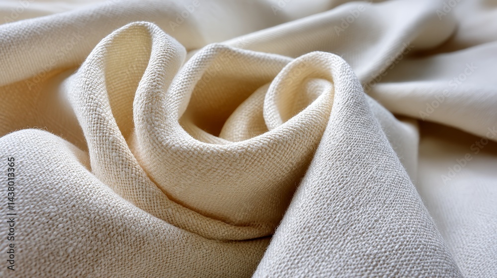 Poster delicate folds of a crumpled linen sheet exhibit a smooth, grainy texture under soft ivory tones in 
