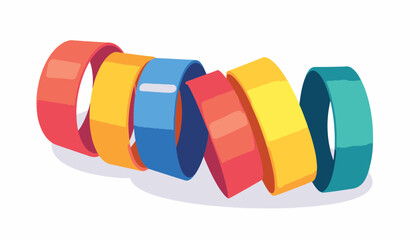 Colorful resistance bands arranged neatly on white background, fitness concept