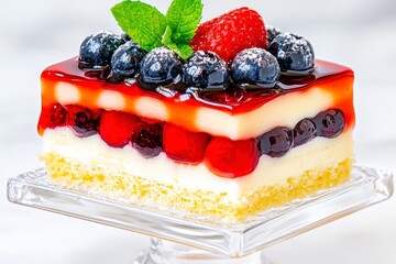 Layered Berry Dessert with Creamy Filling and Glaze