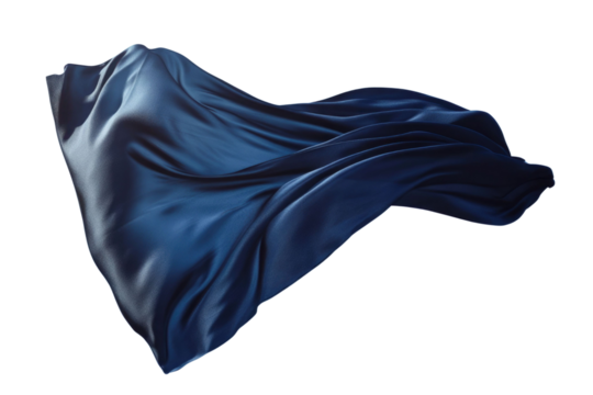 Flying gradient light to dark blue silk textile fabric flag isolated on blue background. Smooth elegant Colorful gradient Satin for grand opening ceremony PNG