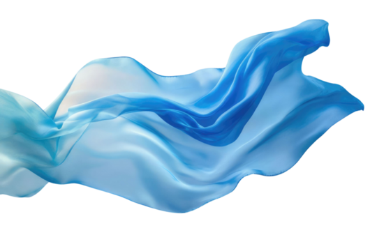 Flying gradient light to dark blue silk textile fabric flag isolated on blue background. Smooth elegant Colorful gradient Satin for grand opening ceremony PNG