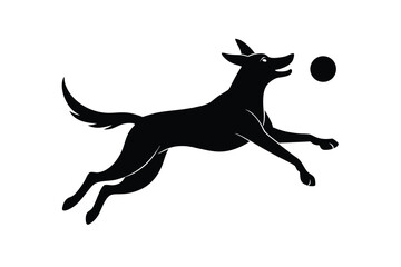 Jumping Dog Catching Ball Mid Air Silhouette
