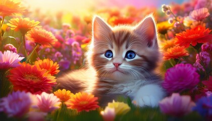 Vertr&auml;umtes K&auml;tzchen im Blumenparadies