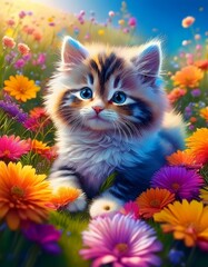 Katzenbaby im Blumenmeer