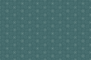 Green seamless pattern with leaves and flowers