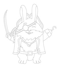 Line art with cartoon pirate bunny