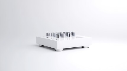 White Square Device with Metallic Pins Minimalist Clean Design High Resolution Studio Shot Isometric Perspective view Product Presentation Neutral Background Pure White Hue Perfect for Tech Catalogs