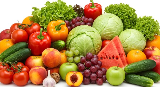 Grupo de diferentes frutas y verduras