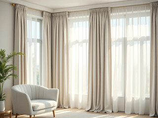 Photo of Modern Curtains with Soft Natural Drapes and Neutral Tones – Ideal for Interior Design, Home Decor Catalogs, and Stylish Lifestyle Editorials