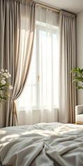Photo of Modern Curtains with Soft Natural Drapes and Neutral Tones – Ideal for Interior Design, Home Decor Catalogs, and Stylish Lifestyle Editorials