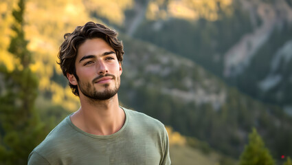 The Calm Poise of a Man Amidst the Majestic Beauty of a Natural Landscape