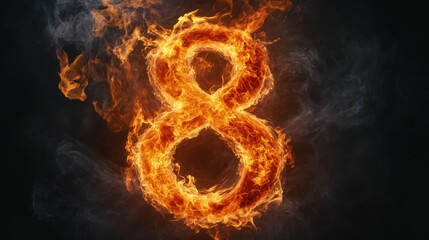 Fototapeta premium Fiery number eight, burning inferno, dark background, abstract design