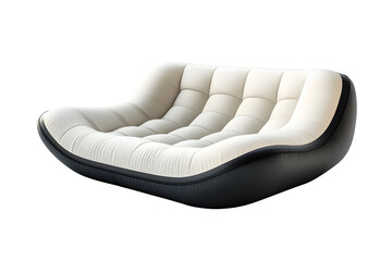 Modern inflatable mini chair or single sofa black, white isolated on cutout PNG or transparent background. Conveniently carry when travelling. Furniture portable suitable for both children and adults.