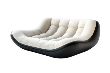 Modern inflatable mini chair or single sofa black, white isolated on cutout PNG or transparent background. Conveniently carry when travelling. Furniture portable suitable for both children and adults.