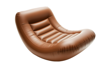 Modern inflatable mini chair or single sofa brown isolated on cutout PNG or transparent background. Can be conveniently carry when travelling. Furniture portable suitable for both children and adults.
