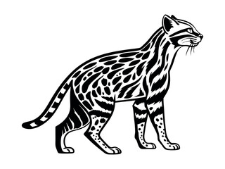 Stylized Ocelot Silhouette, Monochrome Ocelot Wildlife Drawing