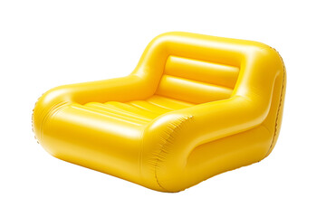 Modern inflatable mini chair or single sofa yellow isolated on cutout PNG or transparent background. Can be conveniently carry when travelling. Furniture portable suitable for both children and adults