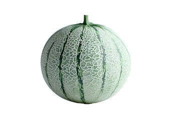 Fresh melon grey, green and white whole isolated on cutout PNG or transparent background. Ripe, fruit is yellow, orange inside and sweet in taste. Supermarket placed. Advertising and brand purposes.