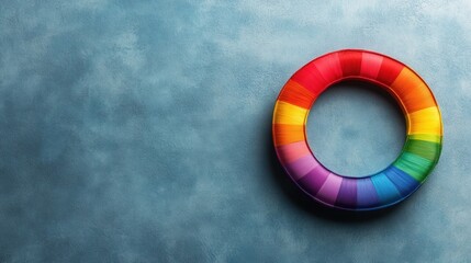 pride month, lgbt, gay, lesbian concept. Colorful thread spool arranged in a circular pattern on a textured background.