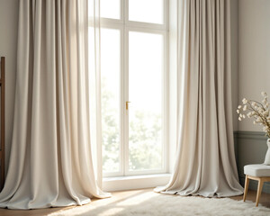 Photo of Modern Curtains with Soft Natural Drapes and Neutral Tones – Ideal for Interior Design, Home Decor Catalogs, and Stylish Lifestyle Editorials