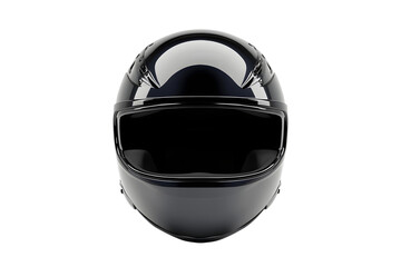 Genuine black full face motorcycle helmet isolated on cutout PNG or transparent background. Wearing motorcycle helmet has saved many peoples lives when in motorcycle accidents. Designed for Safety.