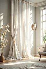 Photo of Modern Curtains with Soft Natural Drapes and Neutral Tones – Ideal for Interior Design, Home Decor Catalogs, and Stylish Lifestyle Editorials