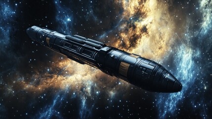 Obraz premium Deep Space Exploration: A Futuristic Spaceship Navigating Through a Cosmic Nebula