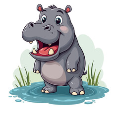 Fototapeta premium Hippopotamus cartoon vector on white background