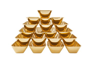 Ancient Chinese gold bars shining yellow. Business flourishes bring in wealth and treasure. Words on gold bar is Chinese words which means.    Isolated on cutout PNG or transparent background.