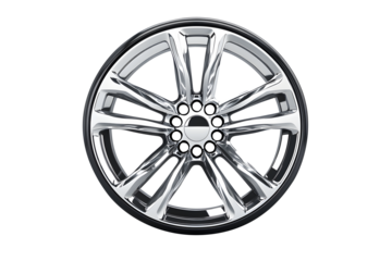 Wheel alloy car wheels rim silver chrome or mag wheel high. Transport vehicles transportation. Car accessories. Performance auto part decoration. Isolated on cut out PNG or transparent background. 