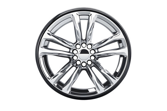 Wheel alloy car wheels rim silver chrome or mag wheel high. Transport vehicles transportation. Car accessories. Performance auto part decoration. Isolated on cut out PNG or transparent background. 
